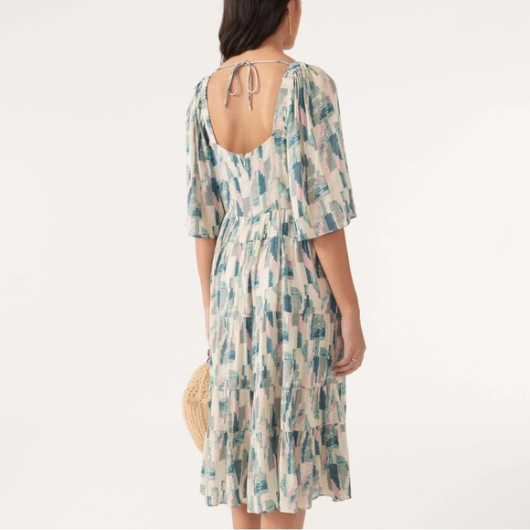 BA&SH Multicolor Midi Dress with String Tie Back. - Picture 3 of 16